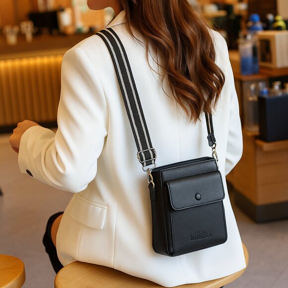 Leather Black Crossbody Shoulder Bag for Men & Women –Sling Bag for Daily Use - Picture 2 of 10